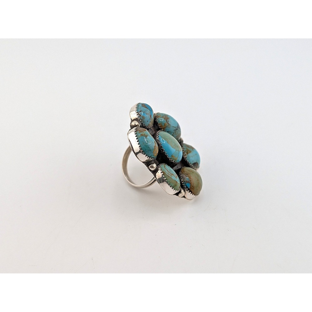 Navajo Turquoise Cluster Ring - Signed JB Sz 6.5US Handmade Native American** - Picture 5 of 7